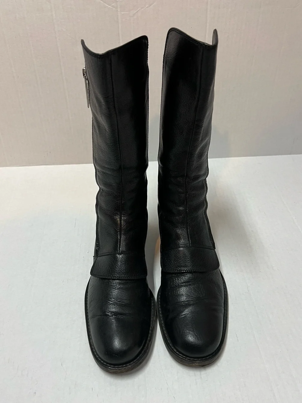 Sergio Rossi Women’s 37.5 (US 7.5) Black Leather Zip Moto Mid Calf Combat Boots - Picture 3 of 12